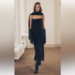 Black Sleeveless lace trim midi dress